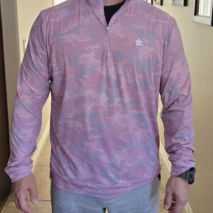 Johnnie-O Rodney PREP-Formance Microfleece 1/4 Zip Pullover Mens L Gray Pinkcamo